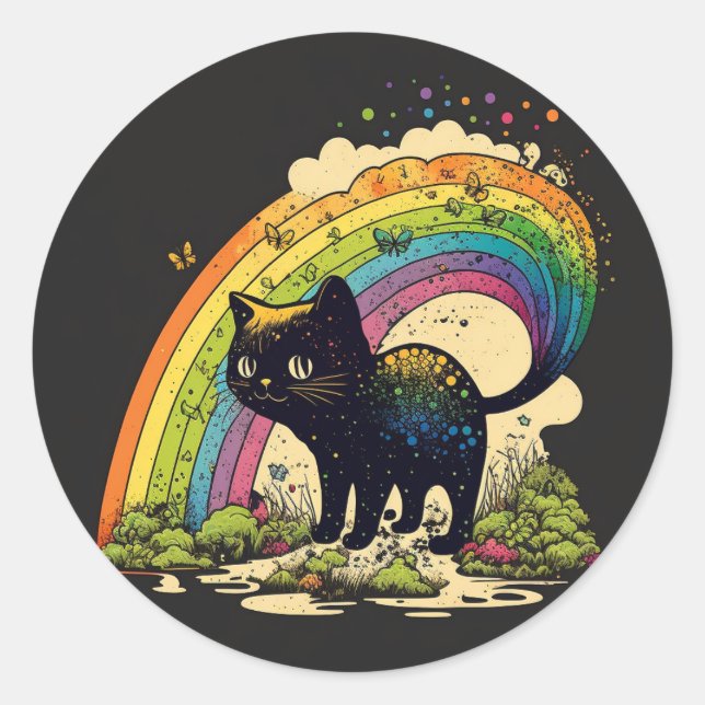 Rainbow Black Cat Aufkleber lgbtq (Vorderseite)