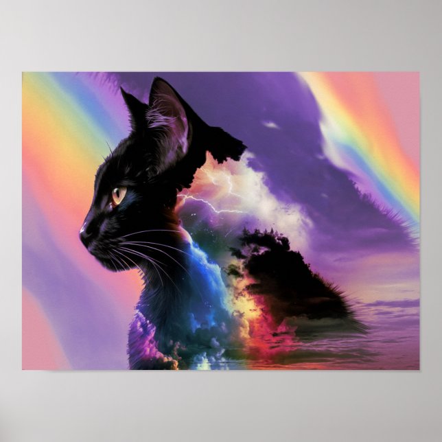 Rainbow Black Cat Design Surreal Poster Print Art (Vorne)