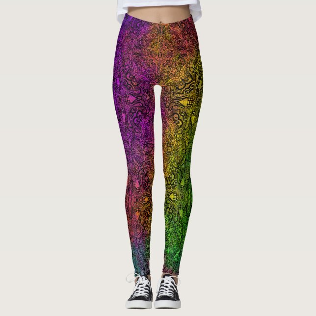 Rainbow & Black Medallion Leggings (Vorderseite)