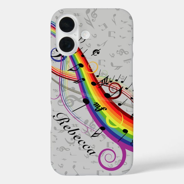 Rainbow Black Musical Notes on Grau Case-Mate iPhone Hülle (Rückseite)