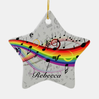 Rainbow Black Musical Notes on Grau Keramikornament