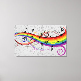 Rainbow Black Musical Notes on Grau Leinwanddruck