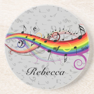 Rainbow Black Musical Notes on Grau Sandstein Untersetzer
