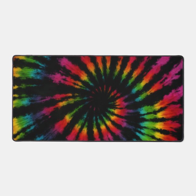 Rainbow Black Tie Dye Schreibtischunterlage (Vorderseite)