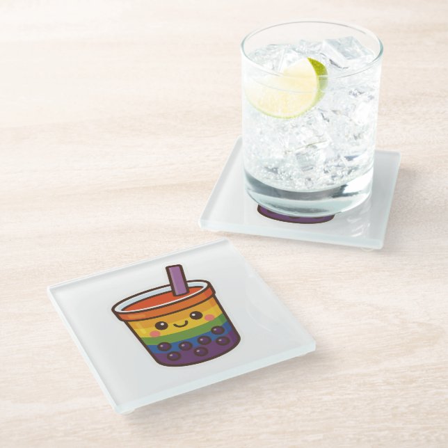 Rainbow-Blase-Tee LGBTQ+-Preis Glasuntersetzer (Schrägansicht)