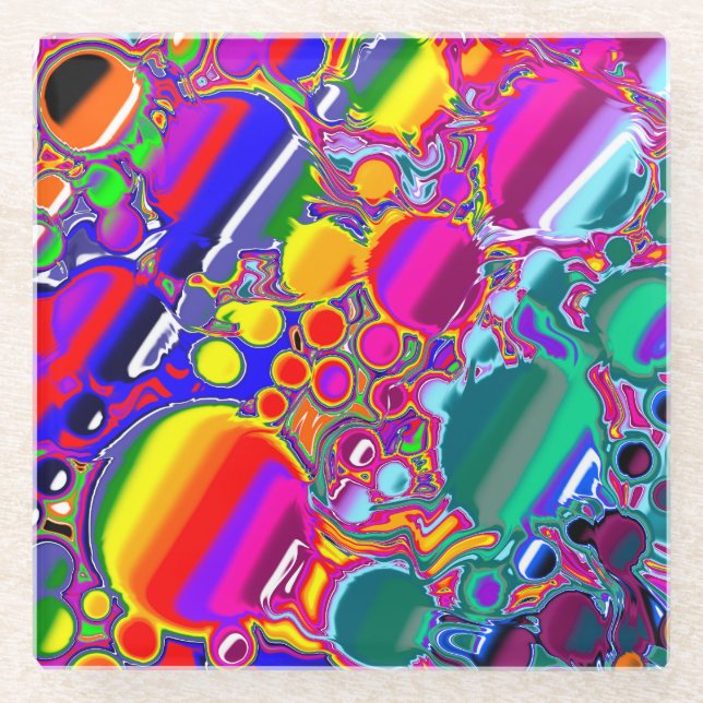 Rainbow Blast Abstrakte Kunst Glasuntersetzer (Vorderseite)