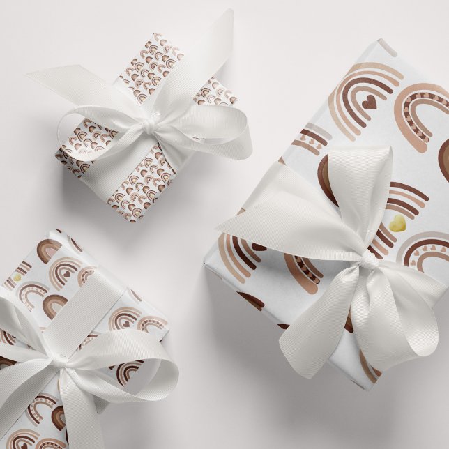 Rainbow Blink Pink Beige Boho Geschenkpapier Set (Rainbow Blush Pink Beige Boho Wrapping Paper Sheets)