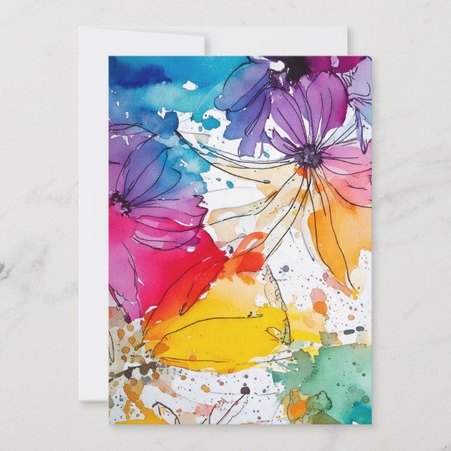 Rainbow Bloom Watercolor Einladung (Vorderseite)