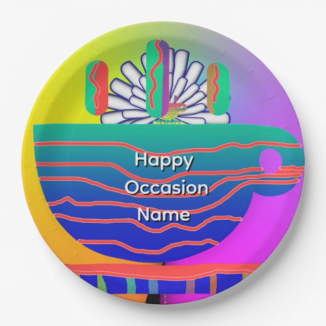Rainbow Blue Cup Saucer Party Pappteller (Vorderseite)