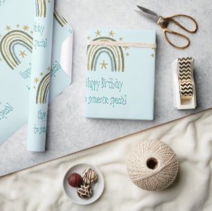 Rainbow Blue Gold Happy Geburtstag Jemand Besonder Geschenkpapier