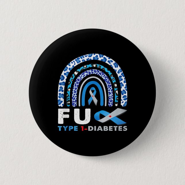 Rainbow Blue Grau Ribbon Fck Typ 1 Diabetes Aware Button (Vorderseite)