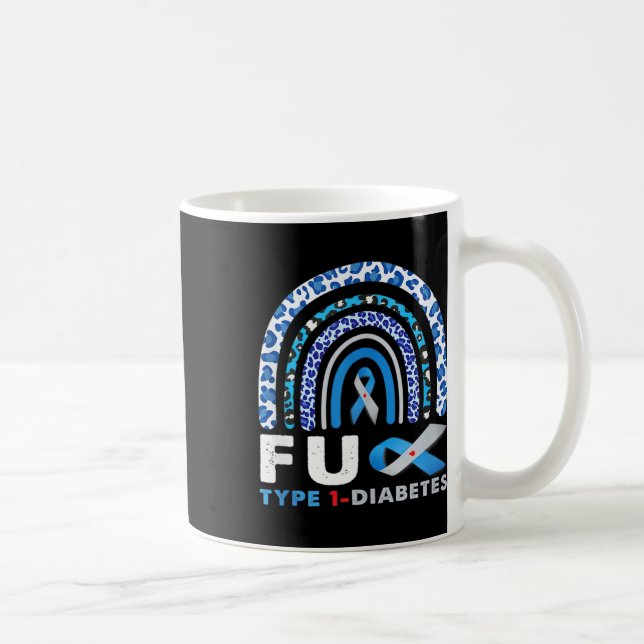Rainbow Blue Grau Ribbon Fck Typ 1 Diabetes Aware Kaffeetasse (Rechts)