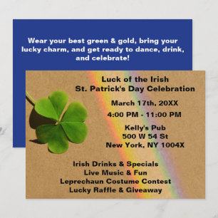 Rainbow Blue & Green Clover Drink Irish Einladung