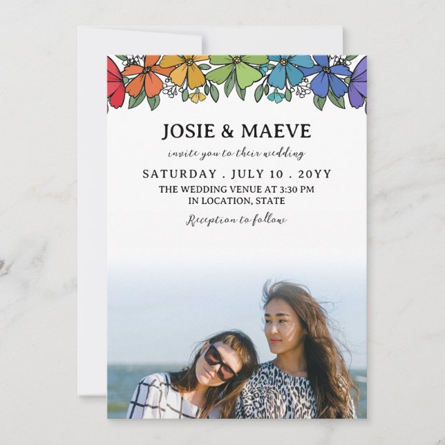 Rainbow Blume 2 in 1 Foto Einladung zur Hochzeit (Vorderseite)