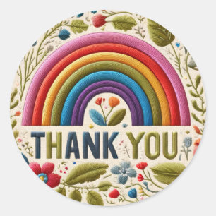 Rainbow & Blume Boho bestickt Schau Vielen Dank Runder Aufkleber