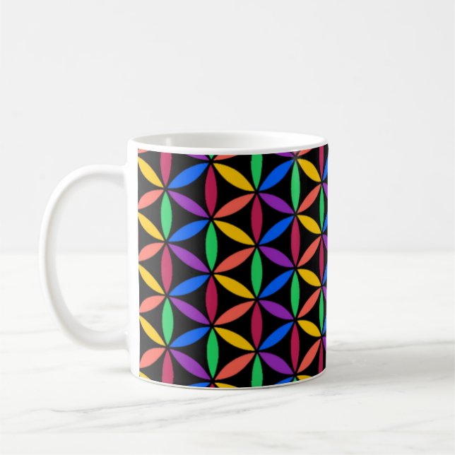 Rainbow-Blume des Lebensmusters Kaffeetasse (Links)
