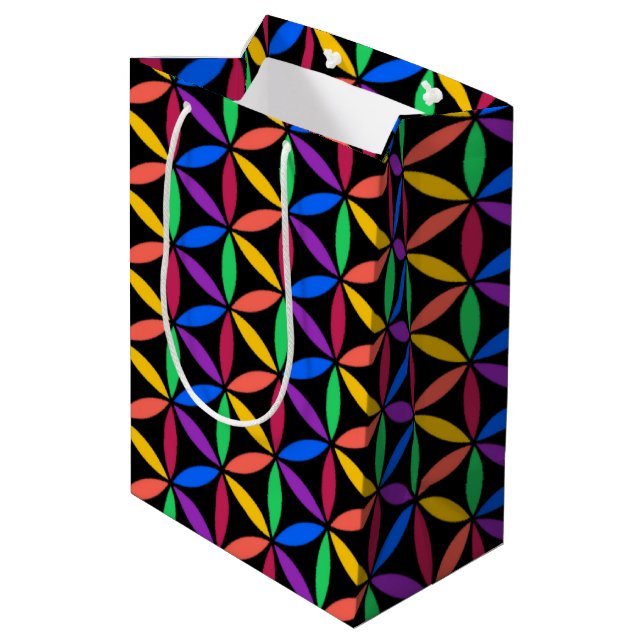 Rainbow-Blume des Lebensmusters Mittlere Geschenktüte (Rückseite Schrägansicht)