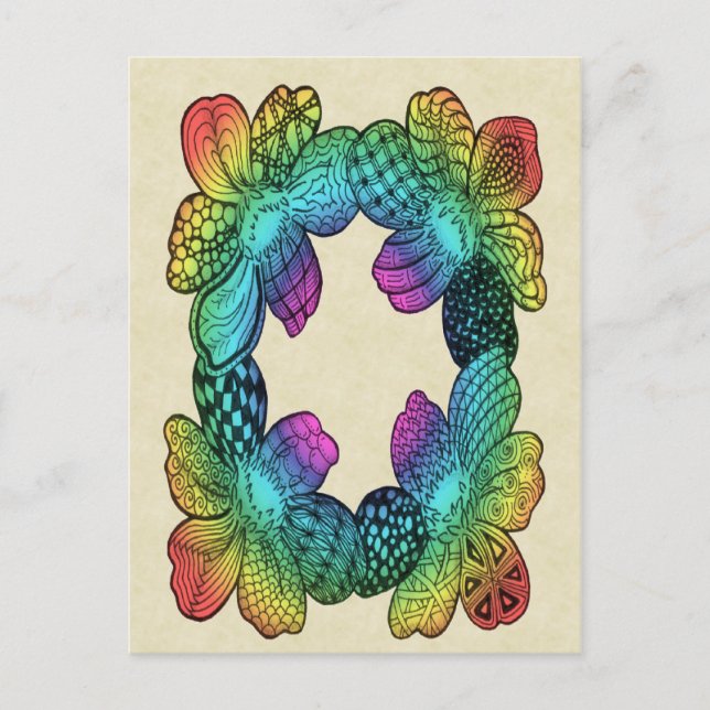 Rainbow Blume Doodle Postkarte (Vorderseite)
