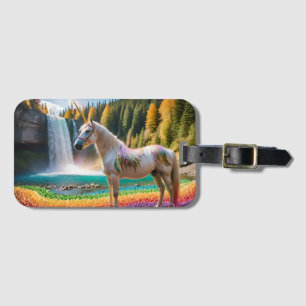 Rainbow Blume Einicorn Grüne Bäume Wasserfall Lake Gepäckanhänger