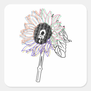 Rainbow Blume Funky Art Quadratischer Aufkleber