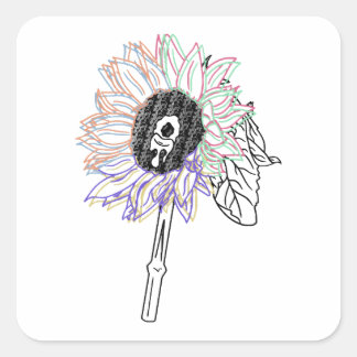 Rainbow Blume Funky Art Quadratischer Aufkleber