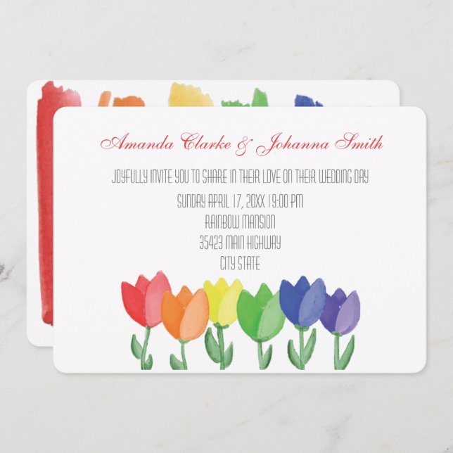 Rainbow BLUME GAY Lesbian Wedding Card Einladung (Vorne/Hinten)