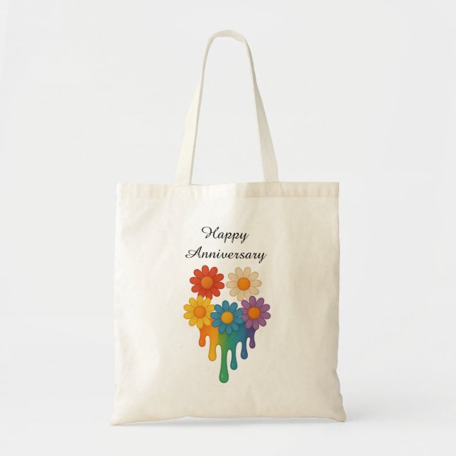 Rainbow Blume Herz - Happy Anniversary Tragetasche (Vorne)