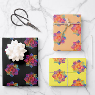 Rainbow Blume Mandala Pattern Trio Geschenkpapier Set