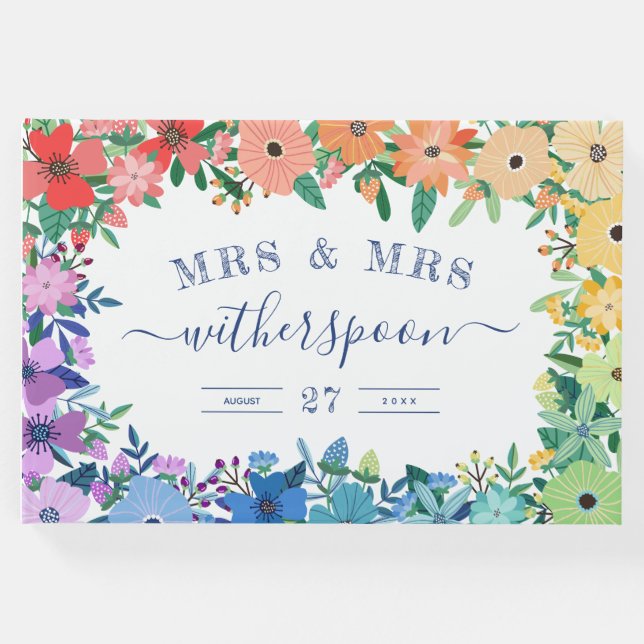 Rainbow Blume Mrs & Mrs. Wedding Guestbook Gästebuch (Vorderseite)