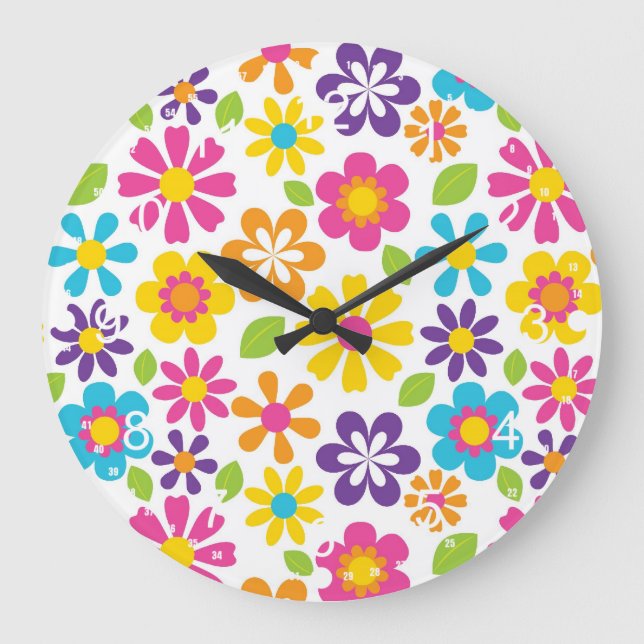 Rainbow Blume Power Hippie Retro Teens Geschenke Große Wanduhr (Vorderseite)