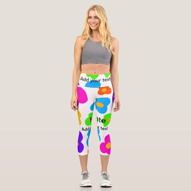 Rainbow Blume Pride Liebe hinzufügen Namenstext lq Capri Leggings (Vorderseite)