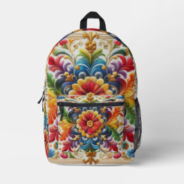 Rainbow-Blume Stickereien Stickereien nach Blumend Bedruckter Rucksack