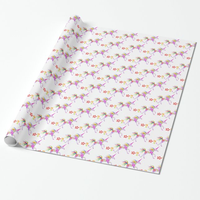 RAINBOW BLUME UNICORN VECTOR PATTERN GESCHENKPAPIER (Ungerollt)