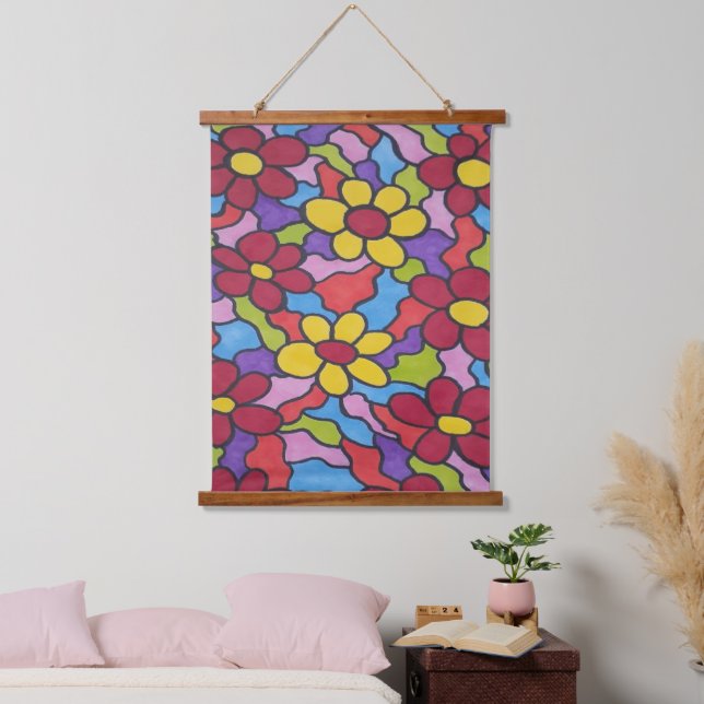Rainbow-Blume Wandteppich Mit Holzrahmen (Schlafzimmer)