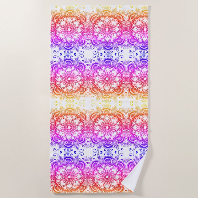 Rainbow Blumen Mandala Pattern 2 Strandtuch (Vorderseite)
