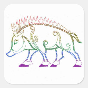 Rainbow Boar Quadratischer Aufkleber
