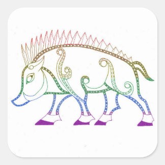 Rainbow Boar Quadratischer Aufkleber