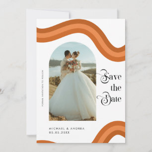 Rainbow Boho Arch Foto Retro Script 70er Wedding Save The Date