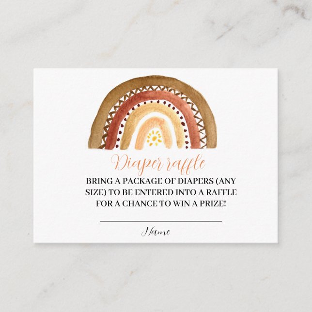 Rainbow Boho Baby Duwer Windelwanne Raffle Begleitkarte (Vorderseite)