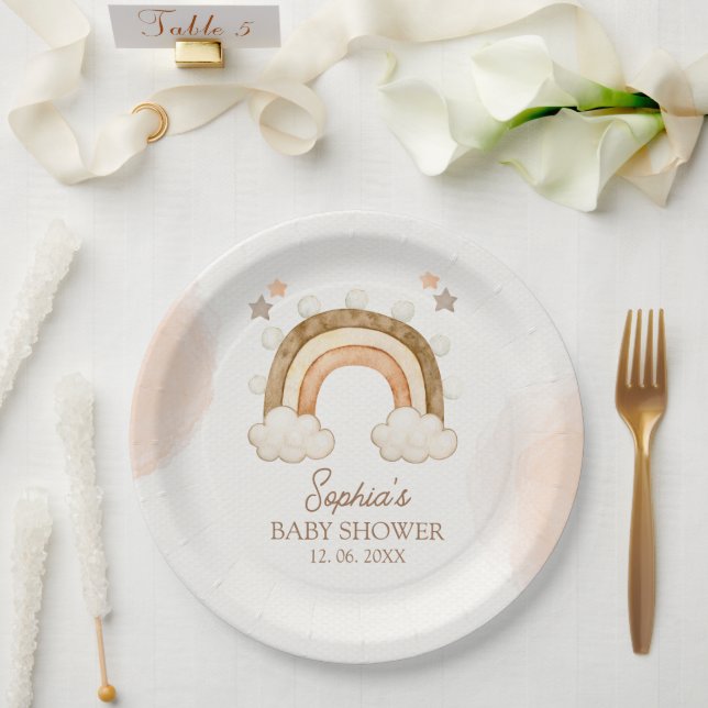 Rainbow Boho Baby Shower Gender Neutral Pappteller (Hochzeit)