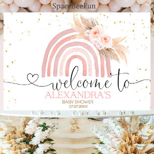 Rainbow Boho Baby Shower Girl Backdrop Banner