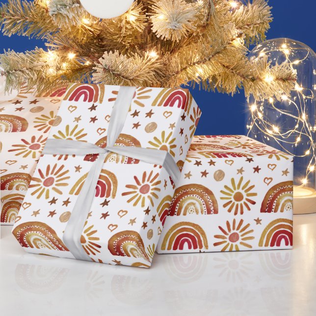 Rainbow Boho Birthday Baby Shower Gender Neutral Geschenkpapier (Feiertage)