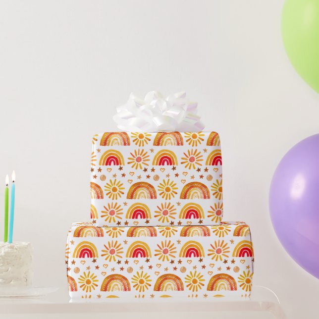 Rainbow Boho Birthday Baby Shower Gender Neutral Geschenkpapier (Partygeschenke)