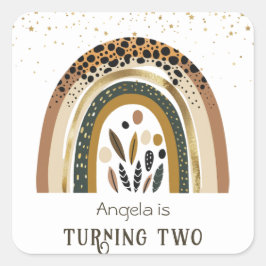 Rainbow Boho Floral 2. Geburtstag Quadratischer Aufkleber