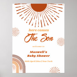 Rainbow Boho Here Comes Baby Shower Welcome Poster