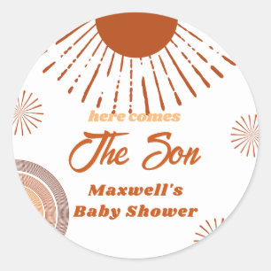 Rainbow Boho kommt hier zur Son Baby Dusche Runder Aufkleber