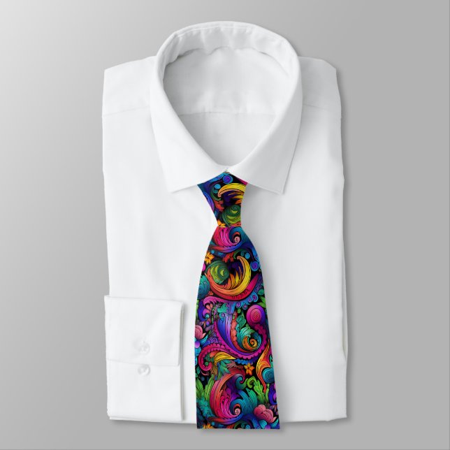 Rainbow Boho Paisley Necktie Krawatte (Gebunden)