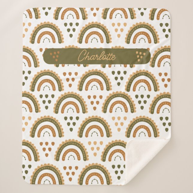 Rainbow Boho Personalisiert Green White Brown Sherpadecke (Vorderseite)