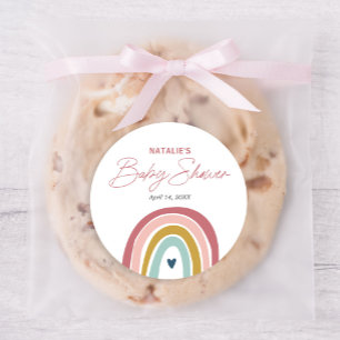 Rainbow Boho Pink Blue Baby Dusche Runder Aufkleber