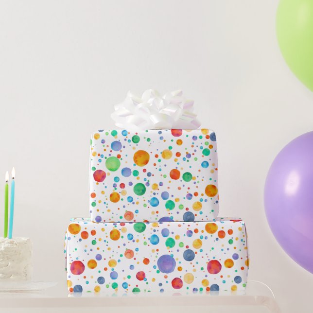 Rainbow Boho Polka Dot Watercolor Wrapping Paper Geschenkpapier (Partygeschenke)